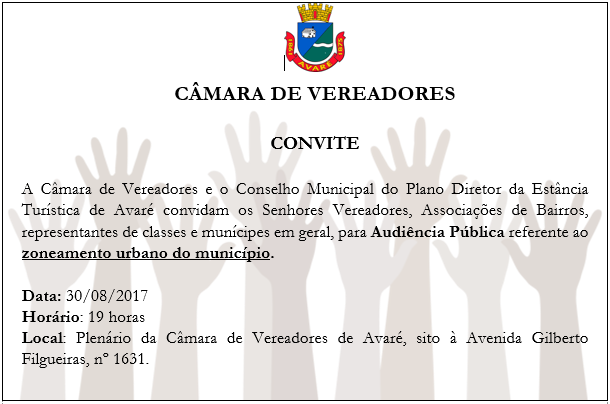 Convite: Audiência Pública sobre o Zoneamento Urbano do Município