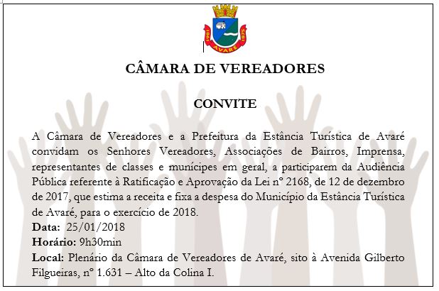 Convite Audiência Pública - estima receita e fixa despesa do município