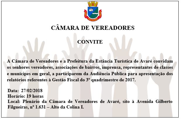 Convite: audiência pública da Gestão Fiscal