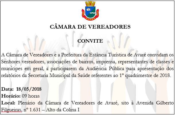 Convite: Audiência Pública para apresentação de relatórios da Secretaria Municipal da Saúde