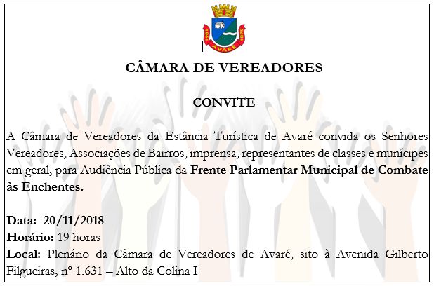 Convite: Audiência Pública da Frente Parlamentar Municipal de Combate às Enchentes