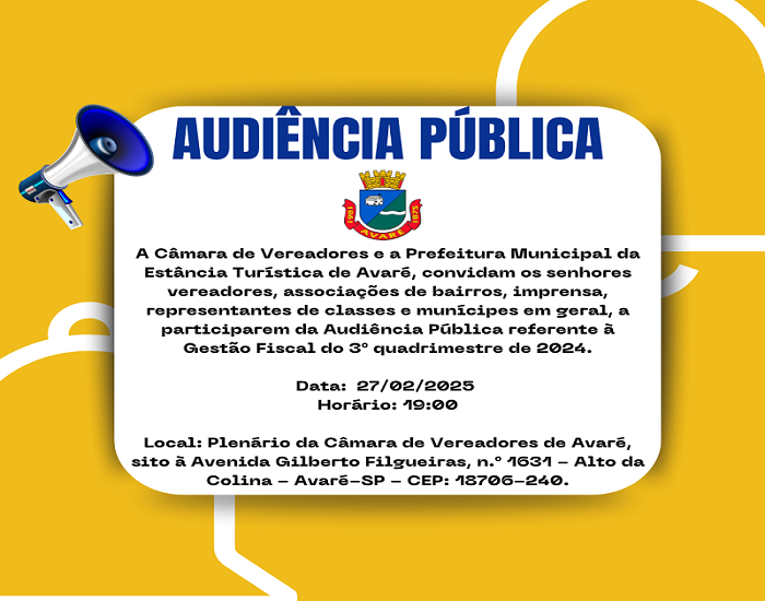 Audiência Pública de Gestão Fiscal da Câmara e da Prefeitura será na quinta-feira, 27/02